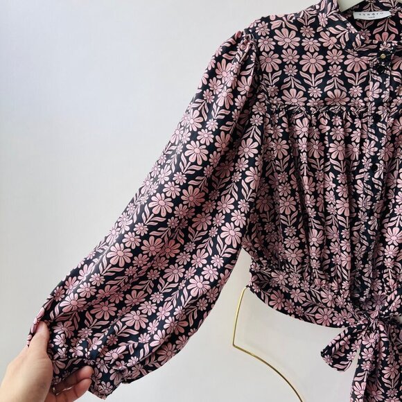 Sandro Helia silk crop top, black/pink, Size 1 - Picture 7 of 11